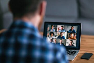 Fototapeta premium Remote work professional on a laptop video conference meeting with colleagues