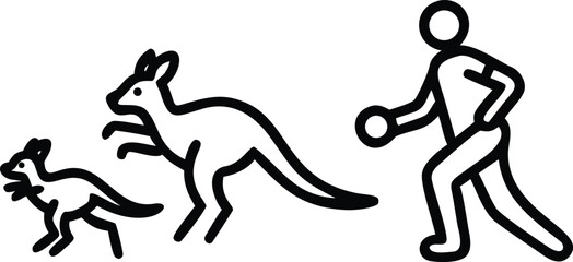 Minimalist black outline icon of a hedgehog and baby hoglet with an apple © Toffzal