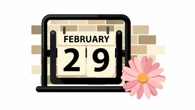 Digital calendar displaying February 29 with pink flower and brick background celebrating leap year