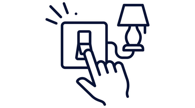  Hand turning on light switch with lamp icon