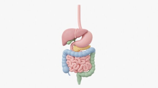 3D Human Digestive System Anatomy Illustration, Medical Healthcare and Gastroenterology Concept
