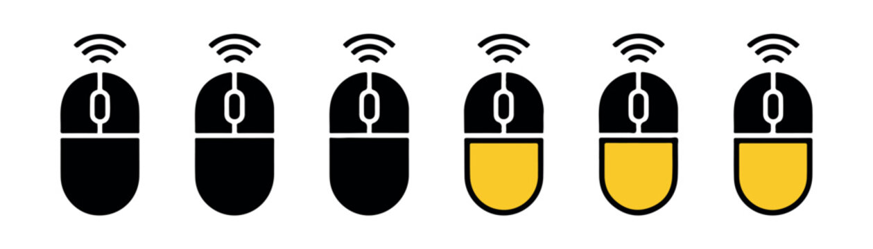 Computer mice collection with signal waves and battery status highlights for digital design.