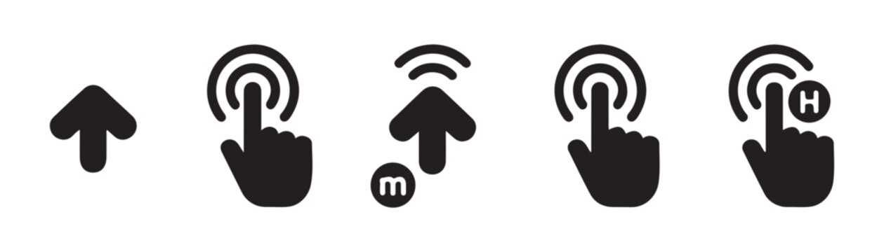 Touch screen interaction symbols with letter indicators for advanced mobile navigation apps.