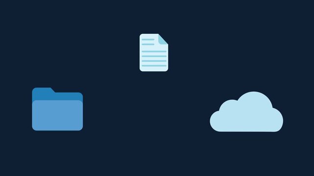 Office Document Text File Cloud Download Folder Directory Restore Animation on Navy Background