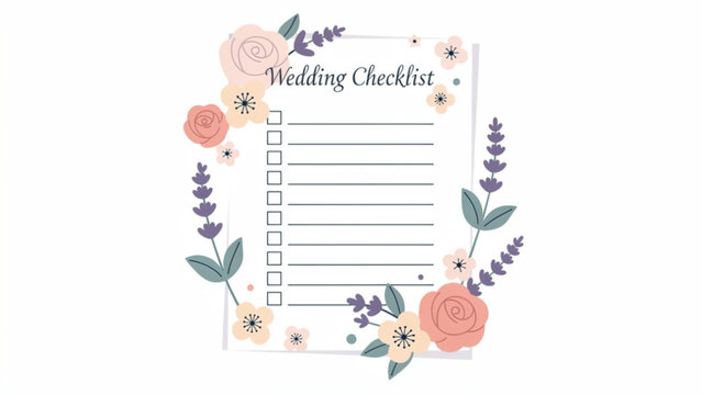 Wedding checklist with floral border for planning and organization pastel pink purple flowers