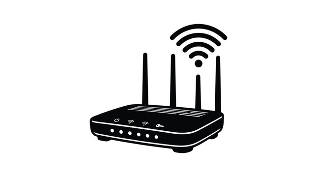 Wireless Router With Antennae And Signal Waves Black Silhouette