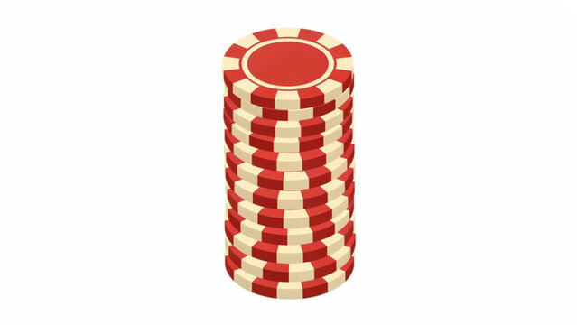 Stack of red and beige casino chips isolated on white background with top view