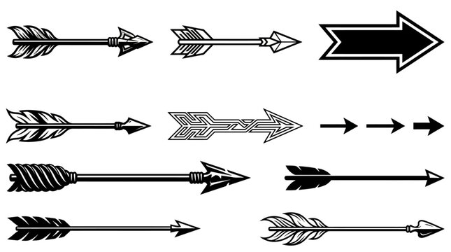 A collection of various arrows and an arrowhead pointing right are illustrated.