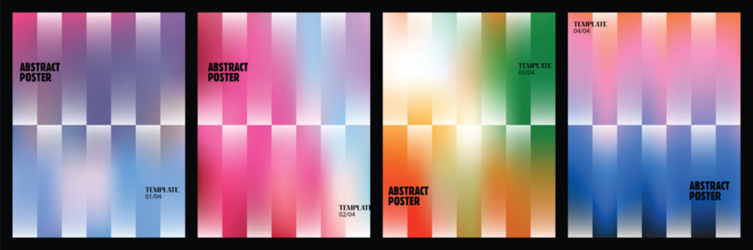 Abstract Gradient Vertical Stripes Poster Template Set with Blurred Holographic Colors