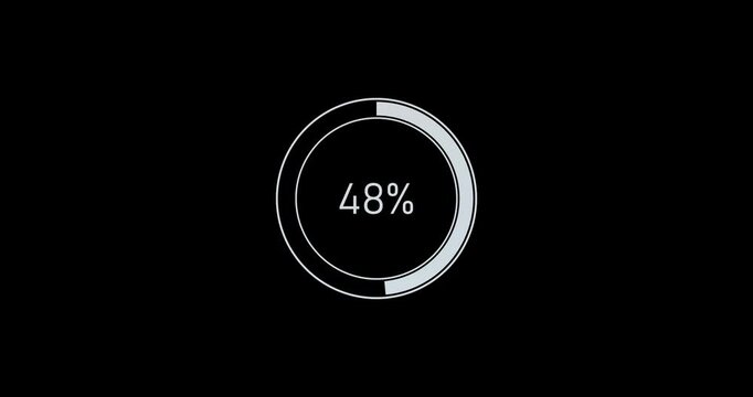 Gradient Circular Loading Animation on transparent Background. pending circle icon animation 1-100% on black background. Simple loading bar