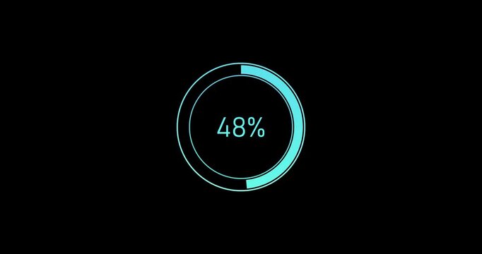 Gradient Circular Loading Animation on transparent Background. pending circle icon animation 1-100% on black background. Simple loading bar