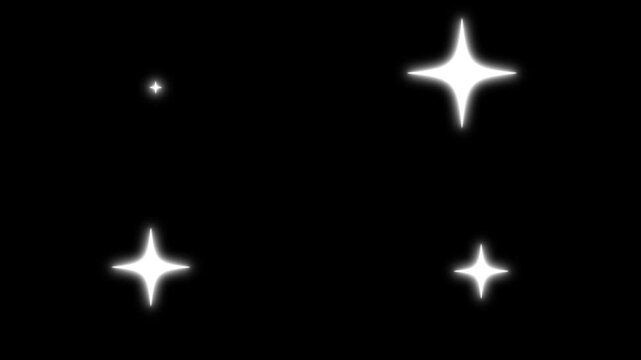 Twinkle Stars with Glitter Sparkle and Soft Glow Effect. shining light vector elements. 2D light glitter trail animation on black screen background. Glitter sparkle animated,Sparkling twinkle stars.