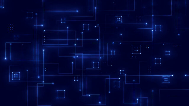 Futuristic blue digital grid line and circuits. Technology digital data flow background. 3d illustration