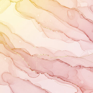 Abstract alcohol ink background with fluid gold veins and pastel gradient.