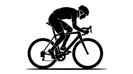 Obraz premium Black silhouette of a professional cyclist riding a road bike in a fast racing position