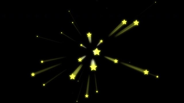 A dynamic animation of fireworks bursting with yellow sparks against a black background, showcasing the explosion and spread of light. Suitable for celebrations, festivals, or festive event themes.