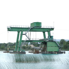 Obraz premium Green Floating Industrial Crane