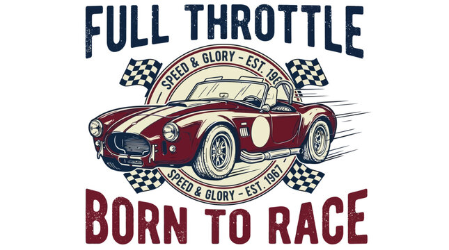 Vintage automotive graphic featuring number thirty three racing slogan with detailed classic sports car vector illustration isolated on white background for apparel and print design.
