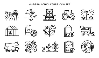 Fototapeta premium Farm and agro industry vector icon collection agriculture symbols