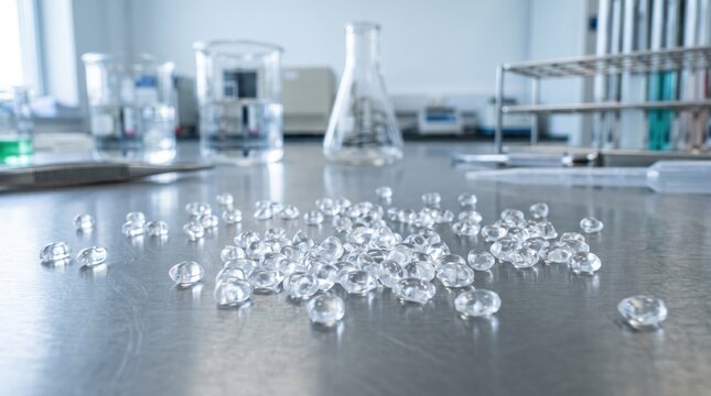 Plastic Resin Pellets on Lab Table