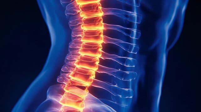 selective focus spinal pain concept highlighted by luminous lower back area