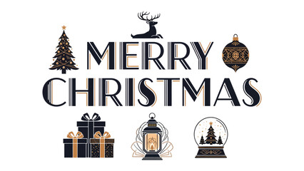 Elegant Merry Christmas Graphic: A sophisticated and artistic typographic design featuring Merry Christmas adorned with festive elements like a stylized Christmas tree, a reindeer silhouette. © Md