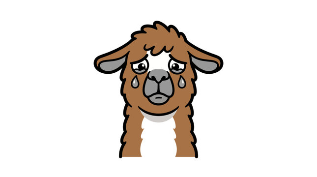 Sad Cartoon Llama Crying Tears Cute Alpaca Vector Illustration
