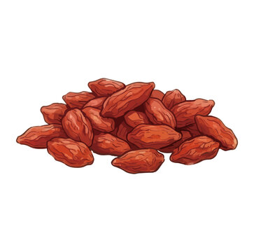 Item-style fresh goji berry illustration, elegant glossy red wolfberry fruits with juicy water drops for organic superfood branding ／ シズル感のあるゴジベリー（クコの実）のイラスト