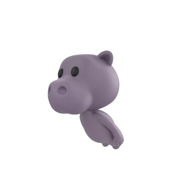 Cute 3D render Hippopotamus character flying forward through the air, dynamic motion pose with body stretched ahead, isolated on white background.
