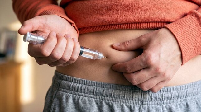 Person Self-Injecting Insulin Shot into Abdomen