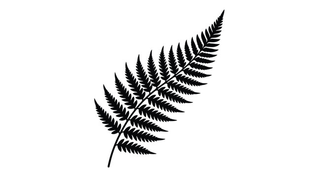 Detailed black fern leaf silhouette vector graphic featuring intricate organic patterns on a clean white surface