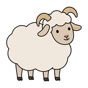 Cute cartoon sheep with horns isolated on transparent background