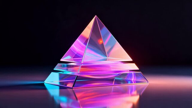 Stacked glass pyramid with colorful light reflection