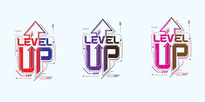 Cyberpunk style level up text effect with arrow symbol for gamers