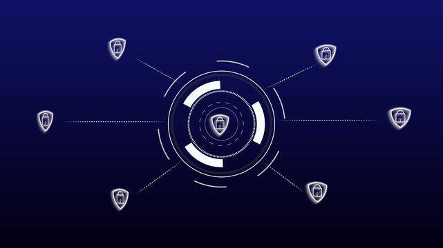 Futuristic digital interface with code and security icons. Secure futuristic digital interface with code for cyber encryption algorithm systems. Tech security interface.