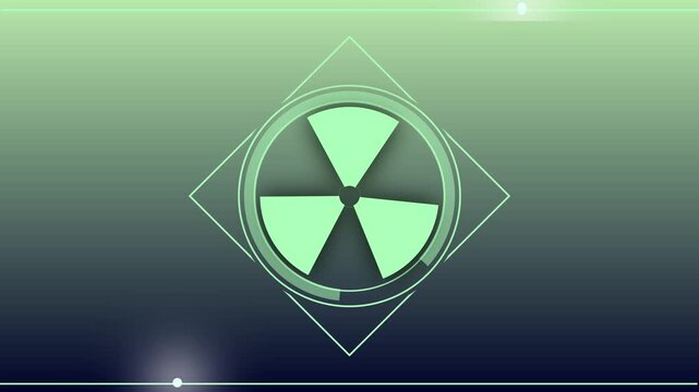Radioactive symbol encased in geometric shapes on gradient. Alert radioactive symbol encased in geometric shapes for nuclear power hazard signs. Hazard caution symbol.