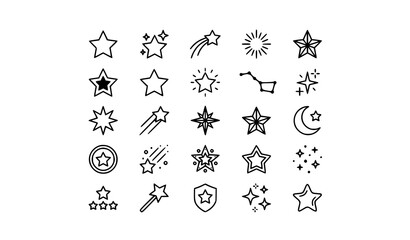 Minimal star line icons set with celestial sparkle shapes rating symbols and shooting stars vector collection © Md Monirul