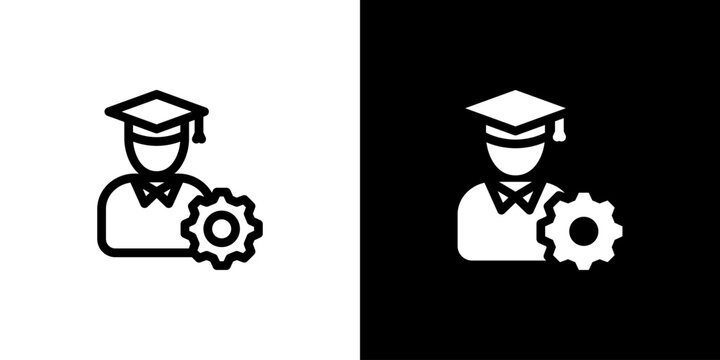 Student Management Settings icon concept with flat Black White Background. Vector illustration.