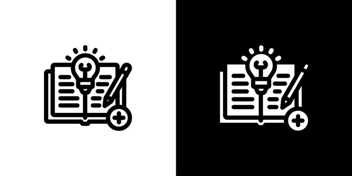Course Creation Book Pencil icon concept with flat Black White Background. Vector illustration.