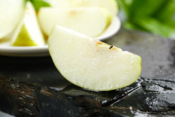 Fresh Xixian Jade Pear with Dew on Slate, Shanxi © CanVan