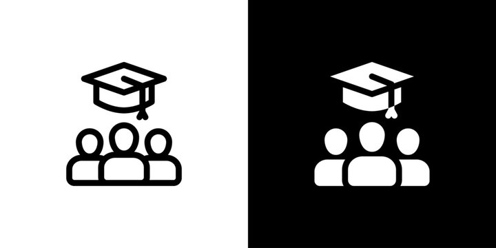 Social Learning Student Network icon concept with flat Black White Background. Vector illustration.