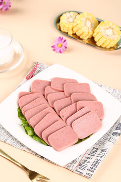Sliced Pork Luncheon Meat with Corn and Fresh Vegetables