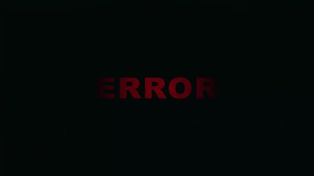 Red digital error message displayed on a dark grid. Critical red digital error message displayed for server software failure notices. System error notification screen.