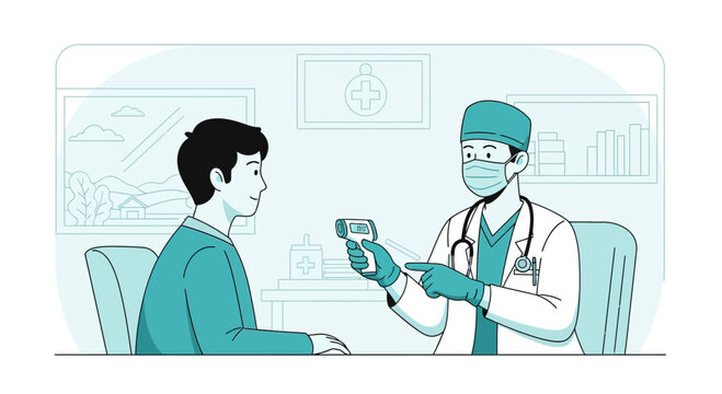 Medical Professional Checking Patient's Temperature with Digital Infrared Thermometer