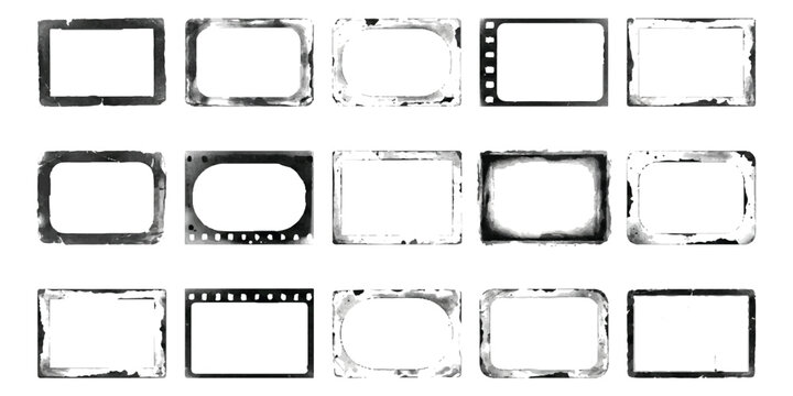Set of vintage film photo frame borders with grunge texture and scratch marks