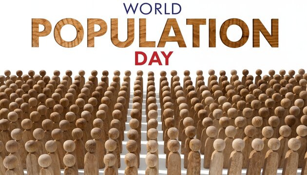 World population day concept with wooden figures on white background