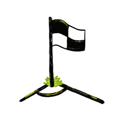 Cute watercolor crayon handdrawn black white football soccer corner flag with green grass kids doodle illustration clipart © doodlyanddeva