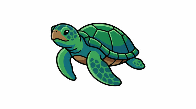 A cartoon sea turtle with green and blue shell and fins