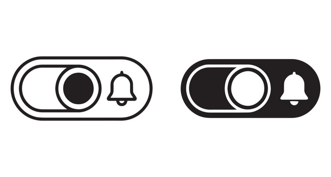 Black and white bell icon button icons Vector, illustration