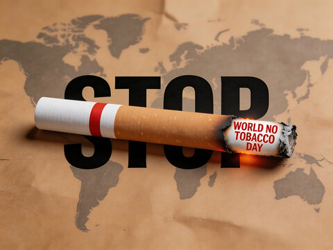 Cigarette with world map and stop text